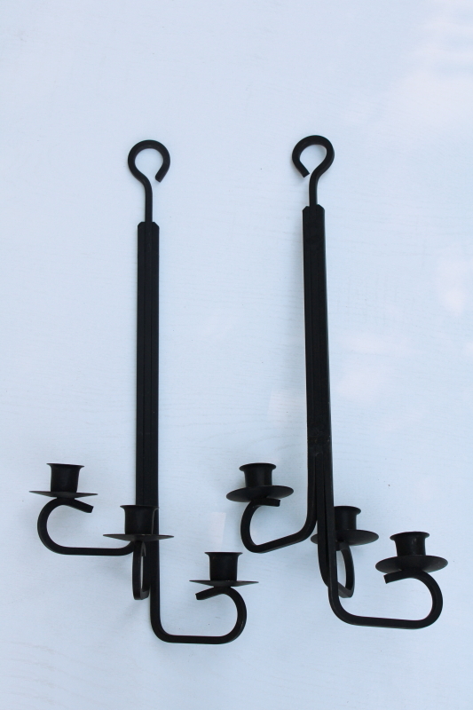 minimalist mod vintage black iron wall sconces for candles, simple modern style