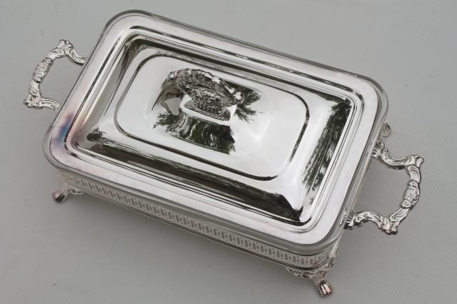mint in box Oneida silver plate buffet server chafing dish, warming stand w/ pan
