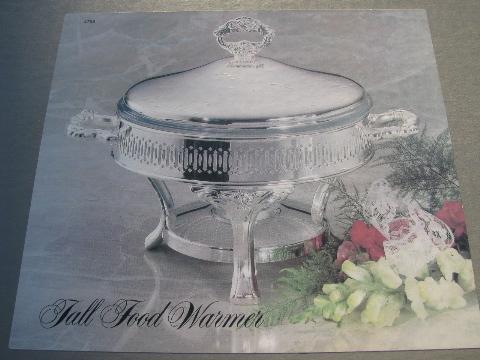 mint in box Oneida silver plate chafing dish, warming stand w/ pan
