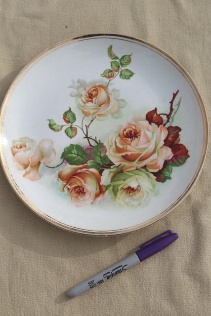 mismatched antique vintage china plates w/ shabby chic roses floral painted flowers
