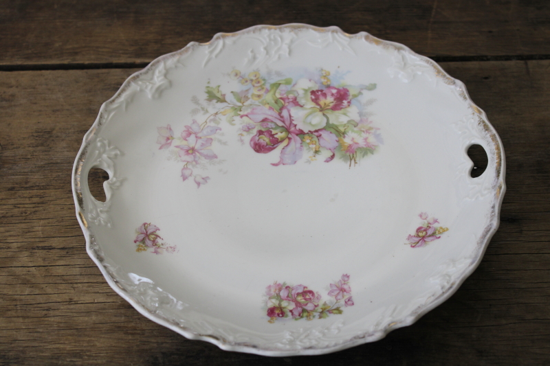 mismatched floral china serving plates  handled trays, antique vintage dinnerware shabby chic