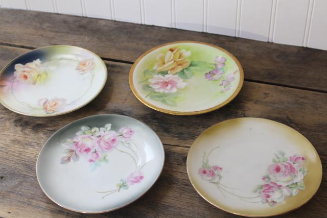mismatched old roses painted cake plates & serving trays, vintage tea table china