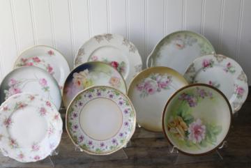 mismatched old roses painted cake plates & serving trays, vintage tea table china