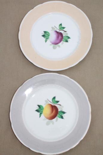 mismatched vintage china plates with hand-painted fruit, pretty pastel colors