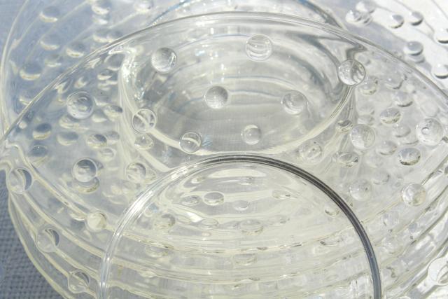 mod dots vintage crystal clear glass salad plates, punty pattern hobnail glass