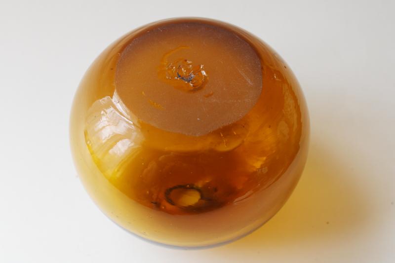 mod hand blown glass vase bubble shape round ball, dark amber brown colored glass