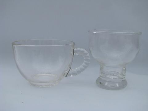 mod shape retro pressed pattern glass snack sets w/ cups and glasses, rare large set