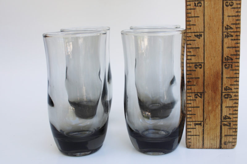 mod smoke grey glass juice glasses, retro barware large shots or small tumblers