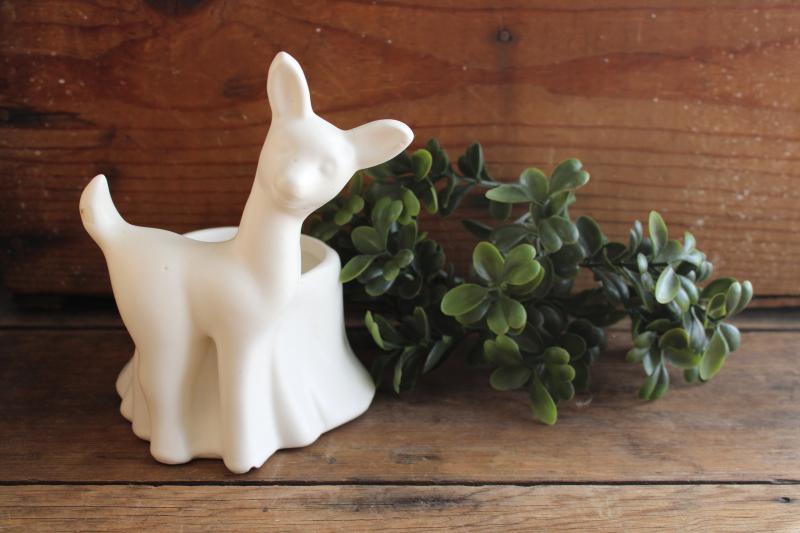 mod vintage Haeger pottery figural deer planter pot, matte white glaze ceramic 
