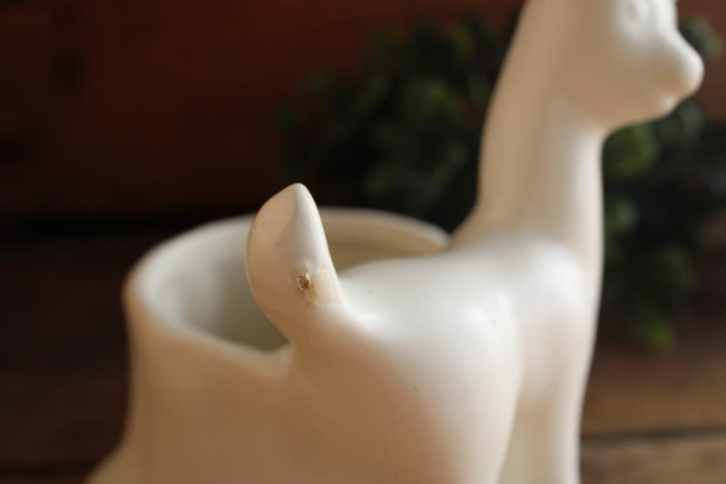 mod vintage Haeger pottery figural deer planter pot, matte white glaze ceramic 