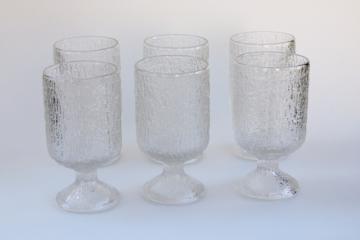 mod vintage Indiana glass crystal ice textured chunky goblets wine glasses