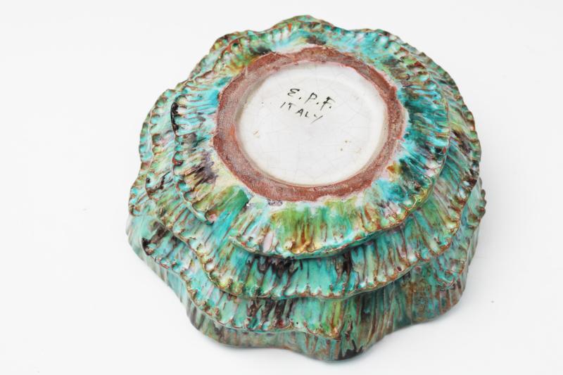 mod vintage Italian ceramic ashtray, Pattarino majolica pottery abalone shell bowl