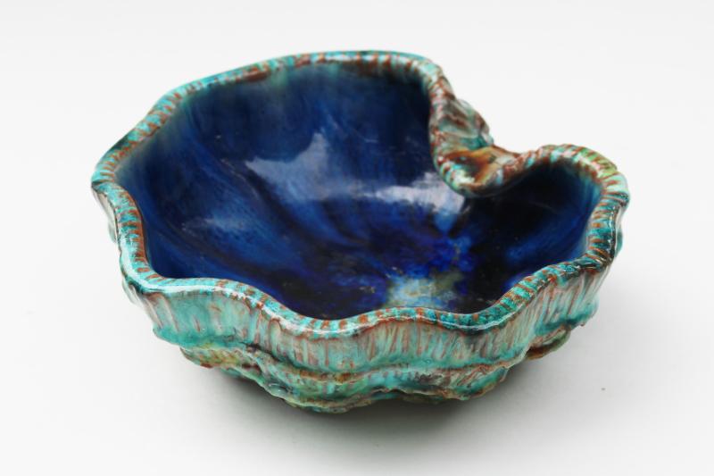 mod vintage Italian ceramic ashtray, Pattarino majolica pottery abalone shell bowl