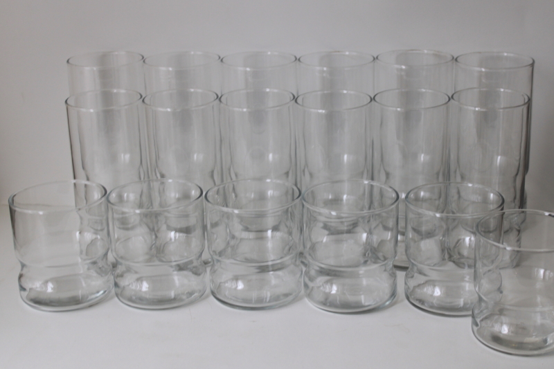 mod vintage Libbey glass tumblers, lowballs highballs barware drinking