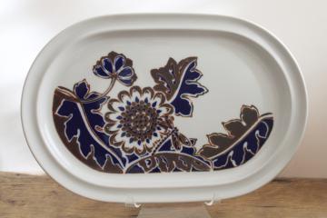 mod vintage Noritake Elation Primastone stoneware platter brown cobalt blue flower
