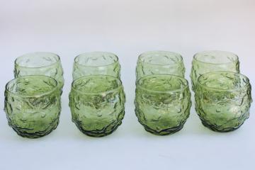 mod vintage avocado green crinkle texture roly poly glasses, Milano Anchor Hocking