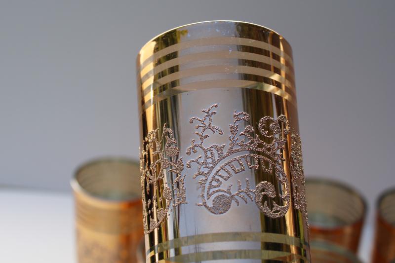 mod vintage barware, drinking glasses w/ copper or rose gold metallic luster