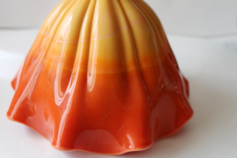 mod vintage bittersweet orange slag glass vase, lettuce shape bowl LE Smith glass