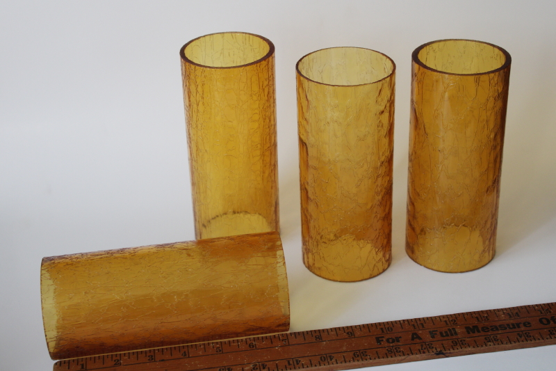 mod vintage crackle glass candle shades, rustic amber glass hurricane shade set