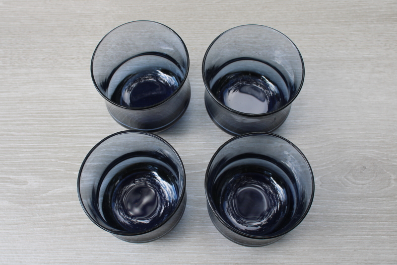 mod vintage dusk blue lowball glasses, Libbey Impromptu tumblers, retro barware