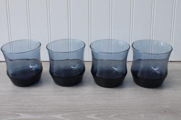 mod vintage dusk blue lowball glasses, Libbey Impromptu tumblers, retro barware