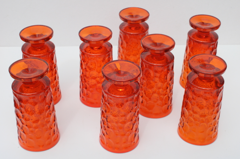 mod vintage flame orange drinking glasses, Fostoria Pebble Beach highballs or iced tea tumblers