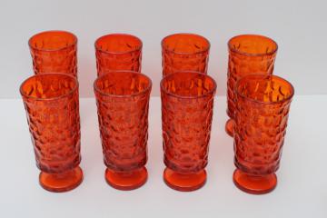 mod vintage flame orange drinking glasses, Fostoria Pebble Beach highballs or iced tea tumblers