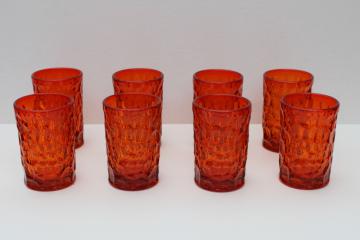 mod vintage flame orange drinking glasses, Fostoria Pebble Beach juice glasses, small tumblers
