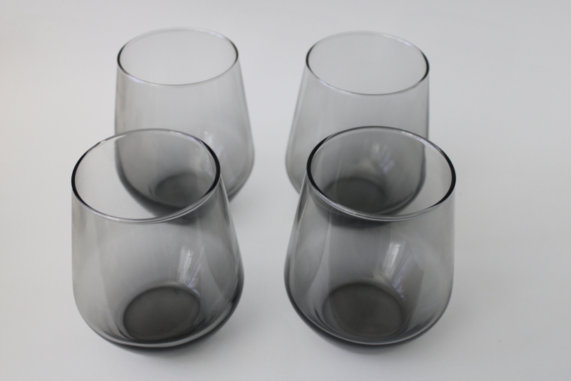 mod vintage smoke grey glass drinking glasses, double old fashioned large tumblers