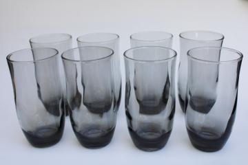 mod vintage smoked glass tumblers, optic glass drinking glasses grey smoke color
