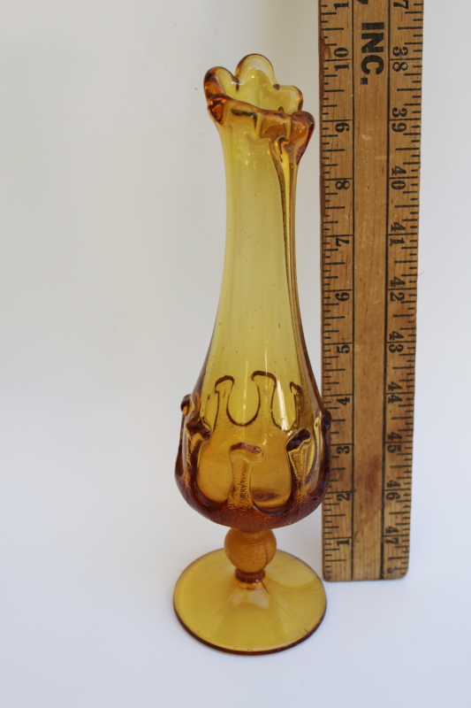 mod vintage swung shape vase retro flame design amber glass, Empoli art glass