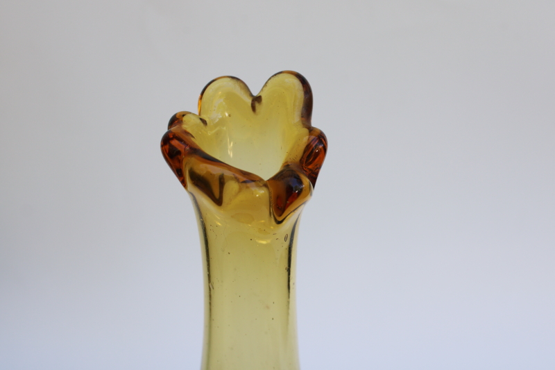 mod vintage swung shape vase retro flame design amber glass, Empoli art glass