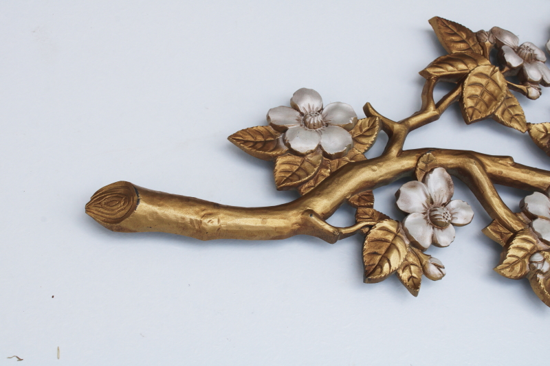 mod vintage wall art, flowering branch chinoiserie style decor, Burwood plastic wall hanging plaque