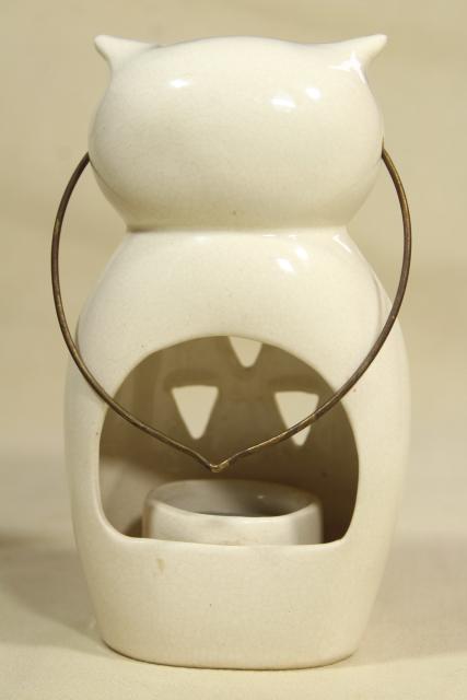 mod vintage white ceramic lantern, owl fairy light candle holder lamp