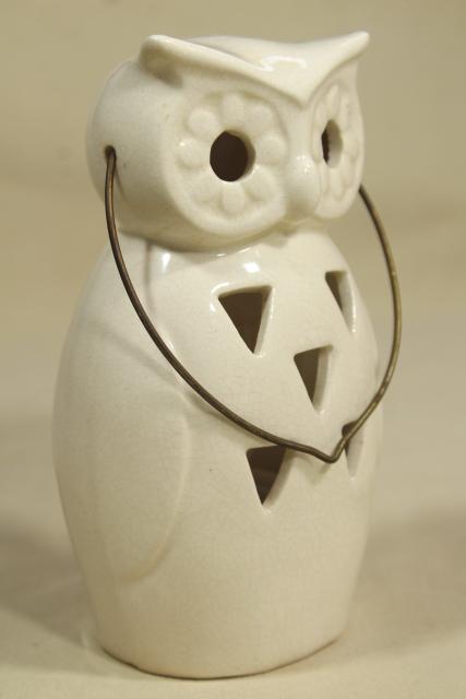 mod vintage white ceramic lantern, owl fairy light candle holder lamp