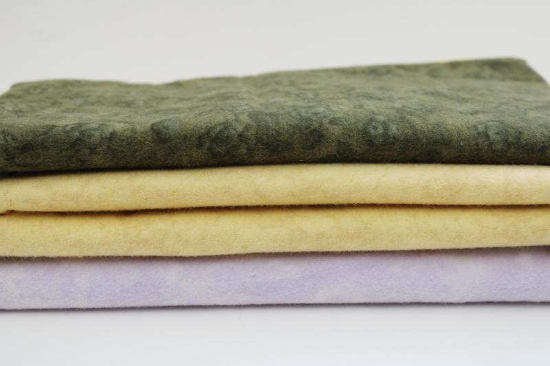 modern cotton flannel fabric lot, lavender, yellow gold, olive green 