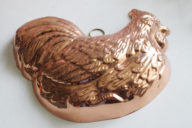 modern farmhouse copper mold, sitting hen or rooster, kitchen wall decor jello mold