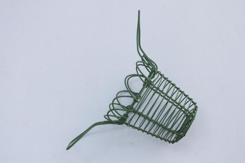 modern farmhouse decor vintage green wire basket, mini eggbasket to hold a single egg