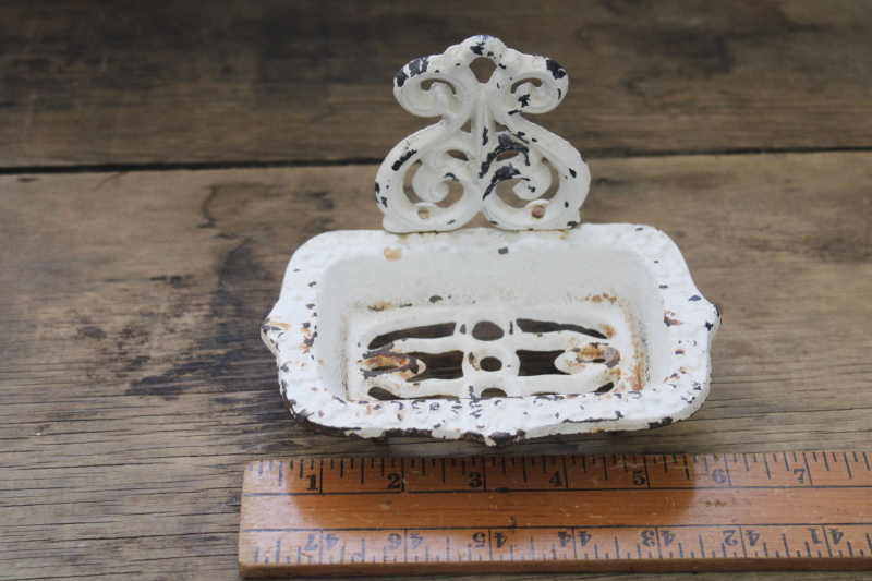 modern farmhouse or french country style cast iron soap dish w/ distressed vintage look