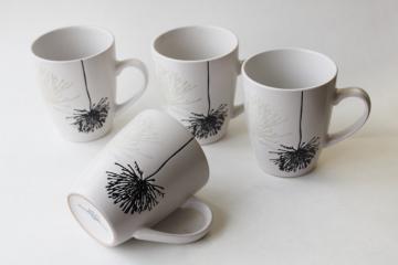 modern farmhouse stoneware mugs, Baum Shadow Garden dandelion silhouette winter monochrome