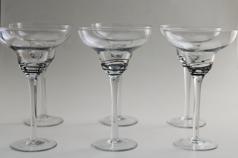 modern hand blown glass cocktail glasses margaritas ebony black spin spiral swirl