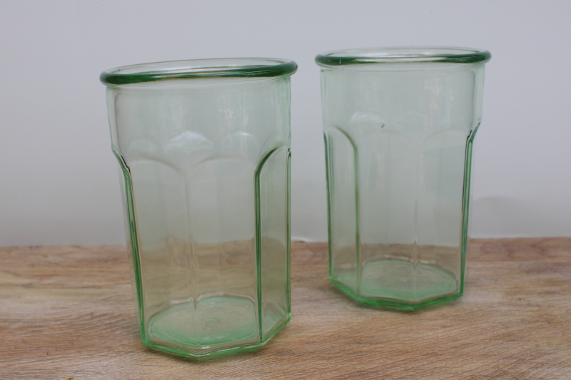 modern kitchen glassware, pale green glass large tumbler jars Anchor Hocking
