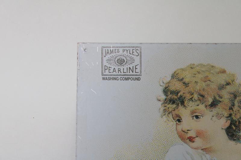 modern vintage tin sign, reproduction antique Victorian trade card advertising graphics