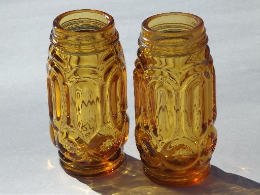 moon and stars vintage amber glass salt & pepper shaker jars set