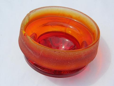 moon & stars amberina red-orange glass canister, good jar, bad lid