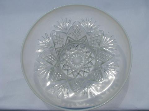 moonstone opalescent glass, vintage pineapple & fan pattern centerpiece bowl