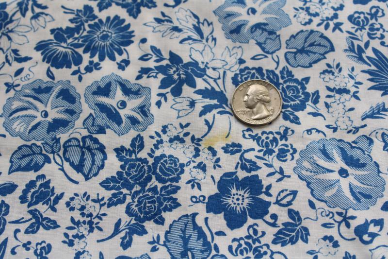 morning glories blue & white floral cotton fabric, vintage Cranston print quilting weight
