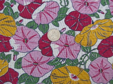 morning glories floral print, vintage cotton feedsack fabric