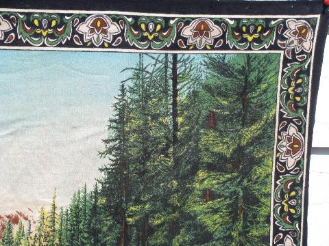 mountain brook wilderness scene, vintage print cotton flannel tapestry wall hanging