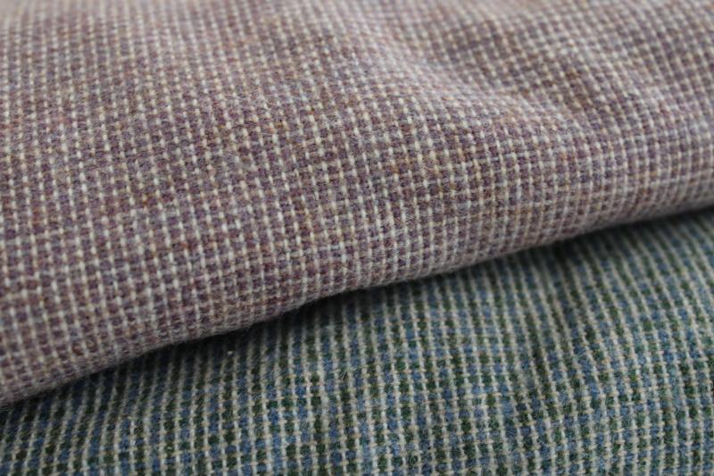 muted red & green tweed wool fabric lot, sewing craft fabric for rustic holiday decor